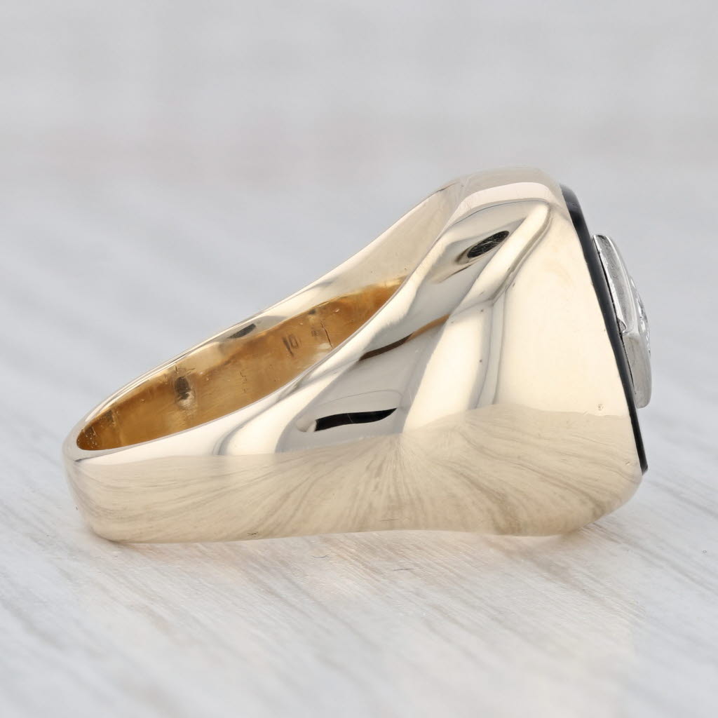 0.11ct Diamond Onyx Signet Ring 10k Yellow Gold Size 9.5