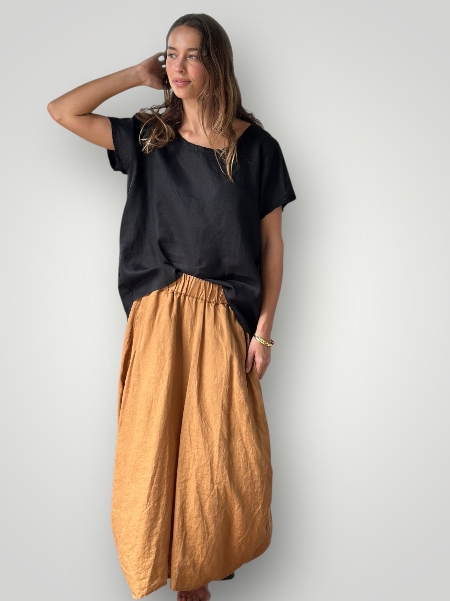 lana skirt - caramel linen