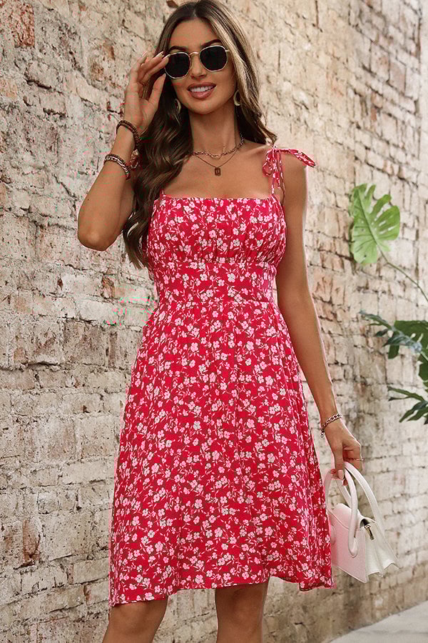 Cute Floral Print Ruched Front Casual Dress