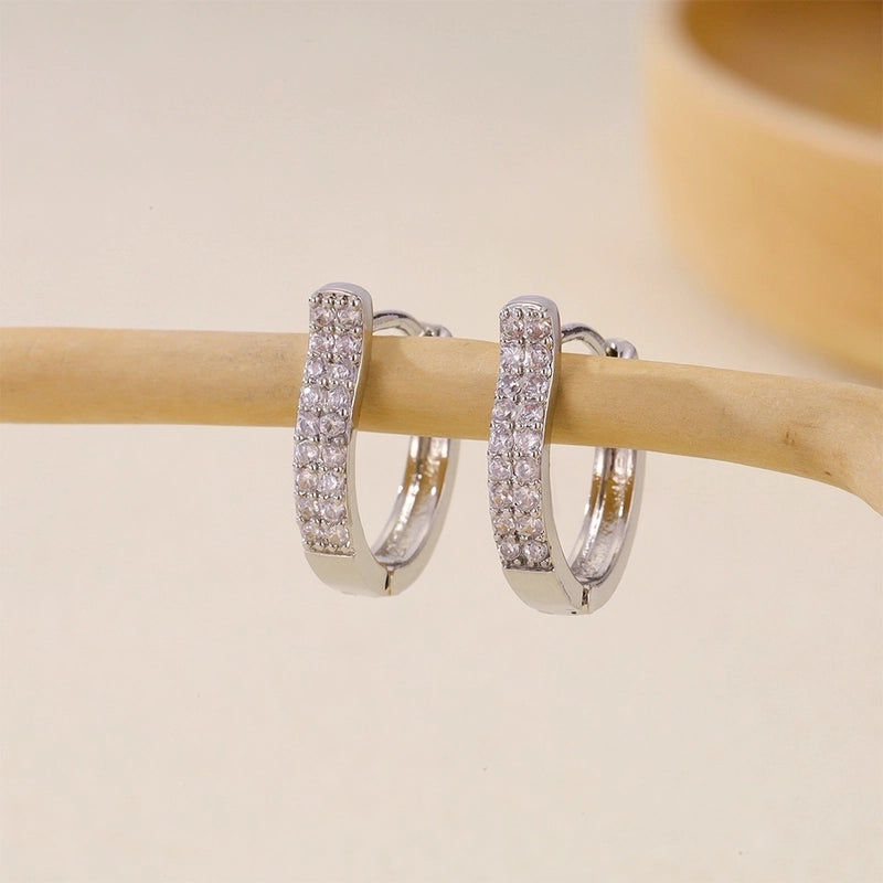 1 Pair Basic Minimalist Geometric Inlay Copper Zircon Earrings