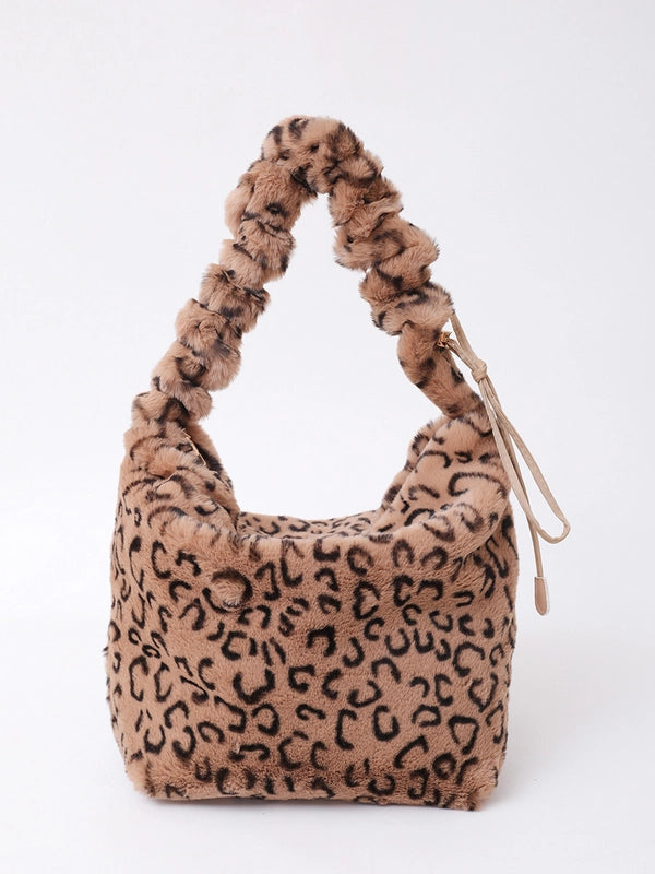 Spring And Summer New Leopard Print Fur Bag Female Fashion Shoulder Dumpling Bag Zebra Pattern Messenger Bag Plush Bag