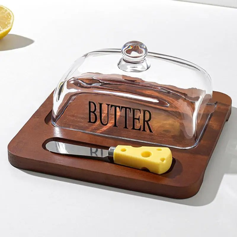 GLASS BUTTER DISH WITH LID BUTTER HOLDER