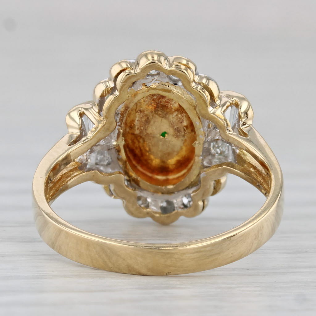 Green Jadeite Jade 0.41ctw Diamond Halo Ring 18k Yellow Gold Size 7