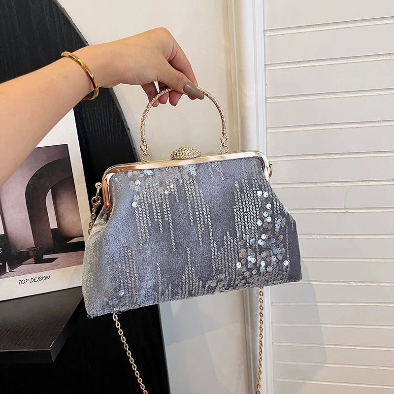 Grey White Pink Cloth Solid Color Shell Evening Bags
