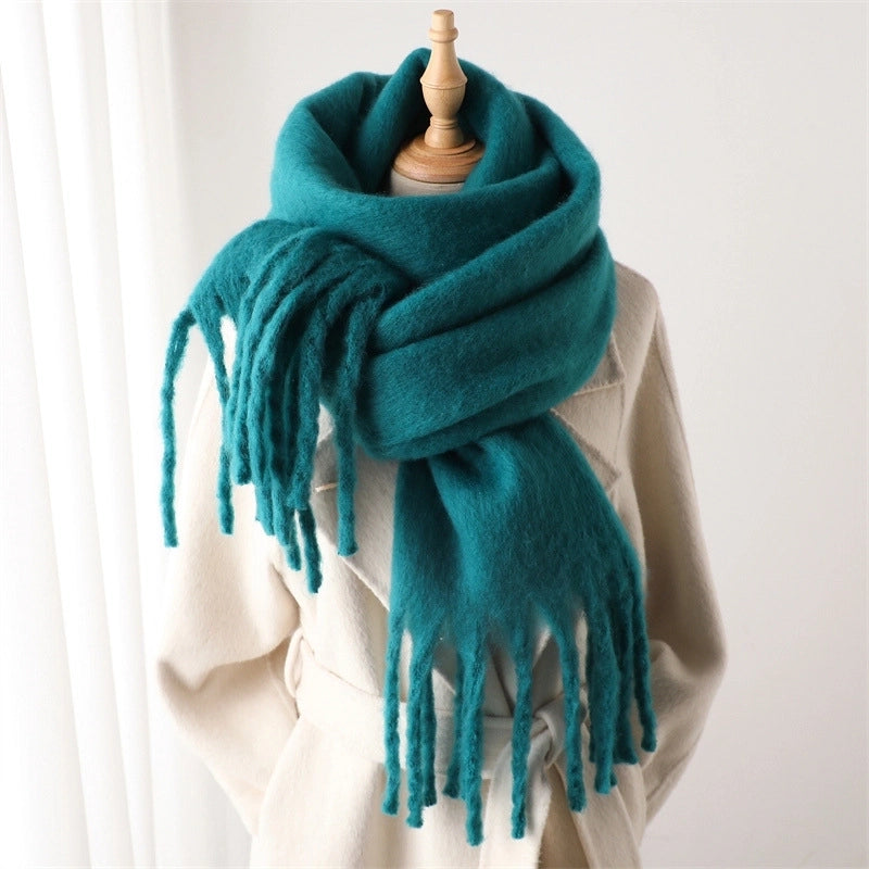 Mohair Scarf Pure Color All-matching Winter Warm Lengthened Fringe Bib Scarf Men's And Women's European And American Export Thick Scarf