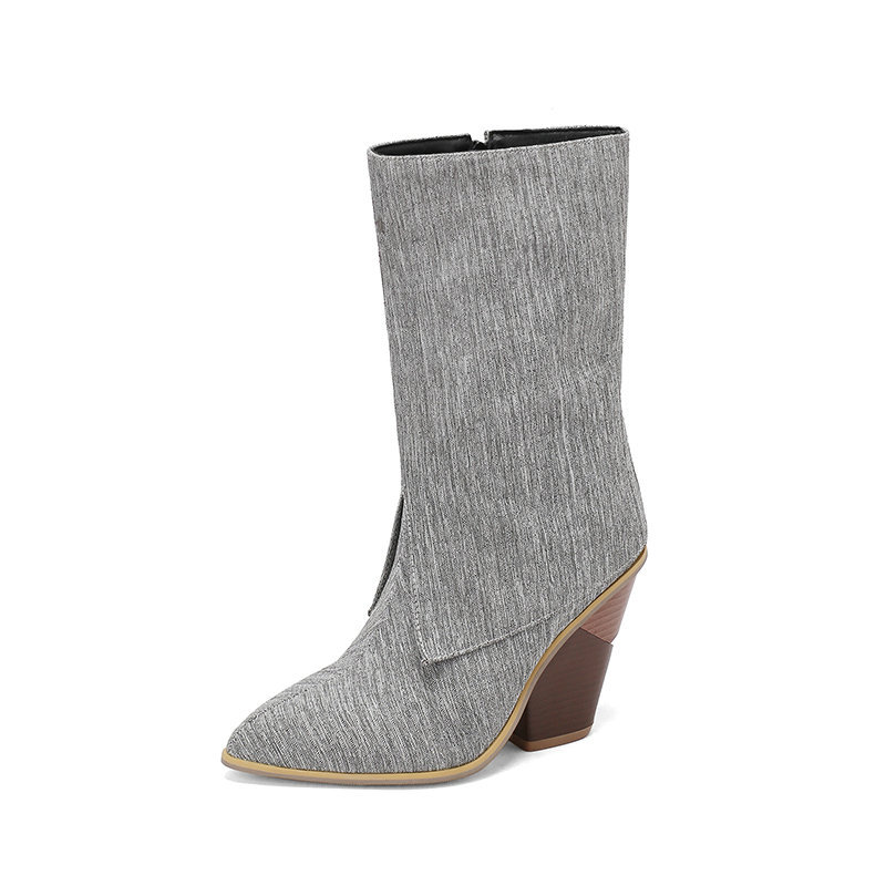 Snakeskin Print Zipper Fold Chunky Heels Western Boots
