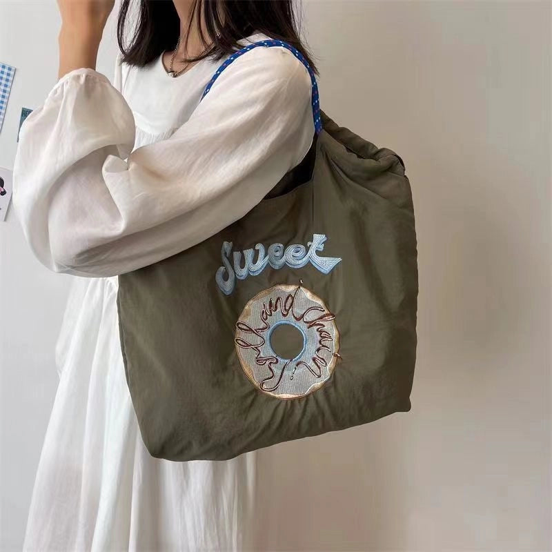 Women's Large Nylon Animal Donuts Basic Classic Style Square Open Shopping Bags