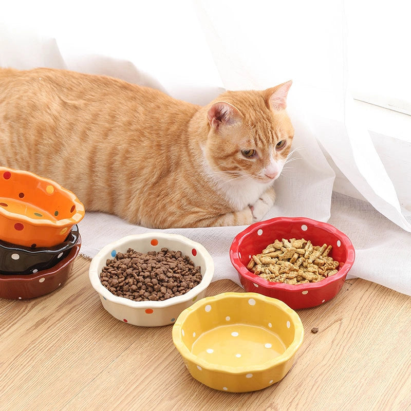 Ceramic Cat Bowl Stand Neck Protection Anti-black Chin Feeding Bowl Small Dog Teddy Inclined Cat Food Supplies