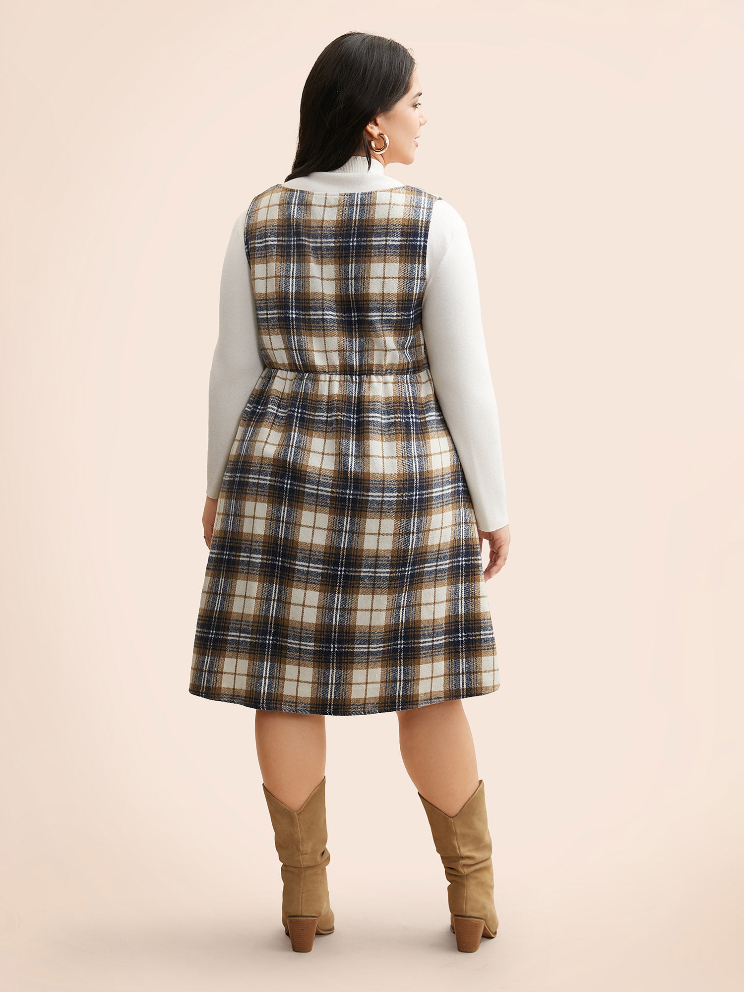 Plaid V Neck Sleeveless Dress