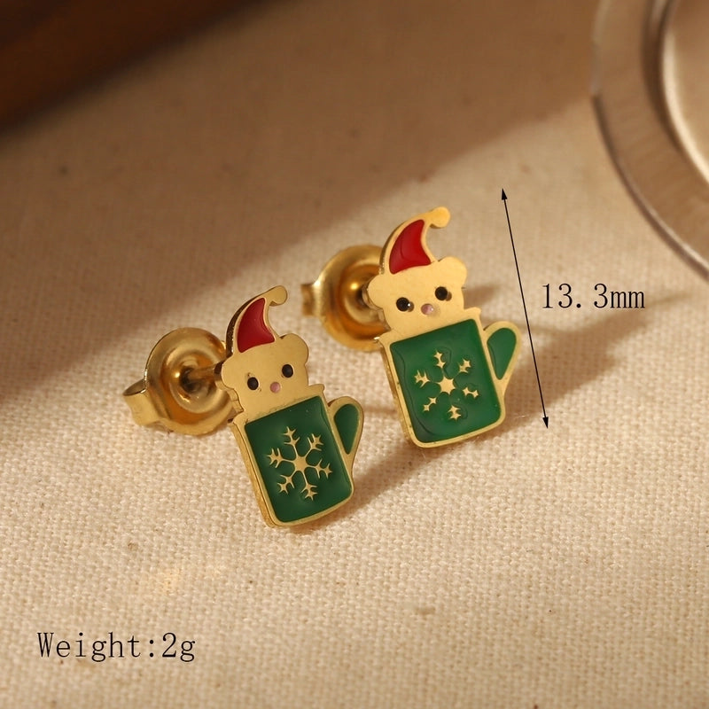 1 Pair Christmas Sweet Minimalist Christmas Tree Santa Claus Enamel 304 Stainless Steel 14K Gold Plated Ear Studs