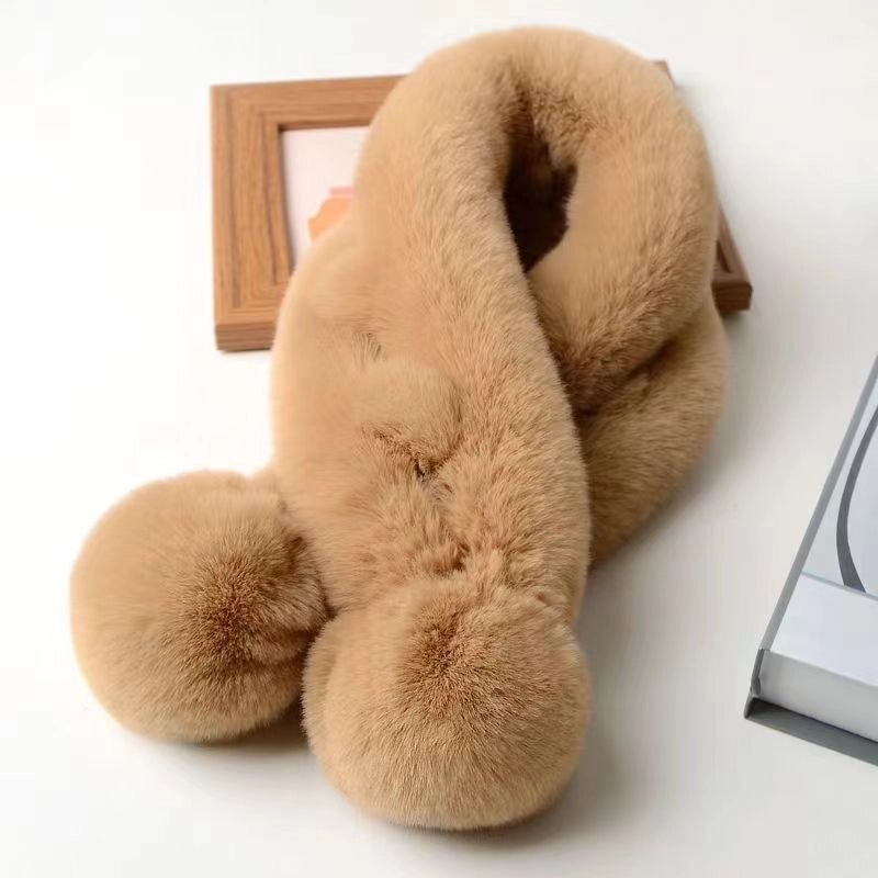 Three-tube Warm Thickened Plush Warm Anti-rabbit Fur Scarf Simple Cross Scarf