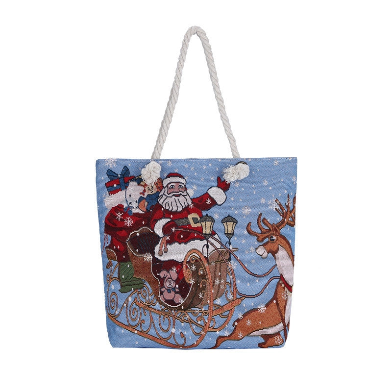 Christmas Unisex Canvas Cartoon Cute Zipper Shoulder Bag