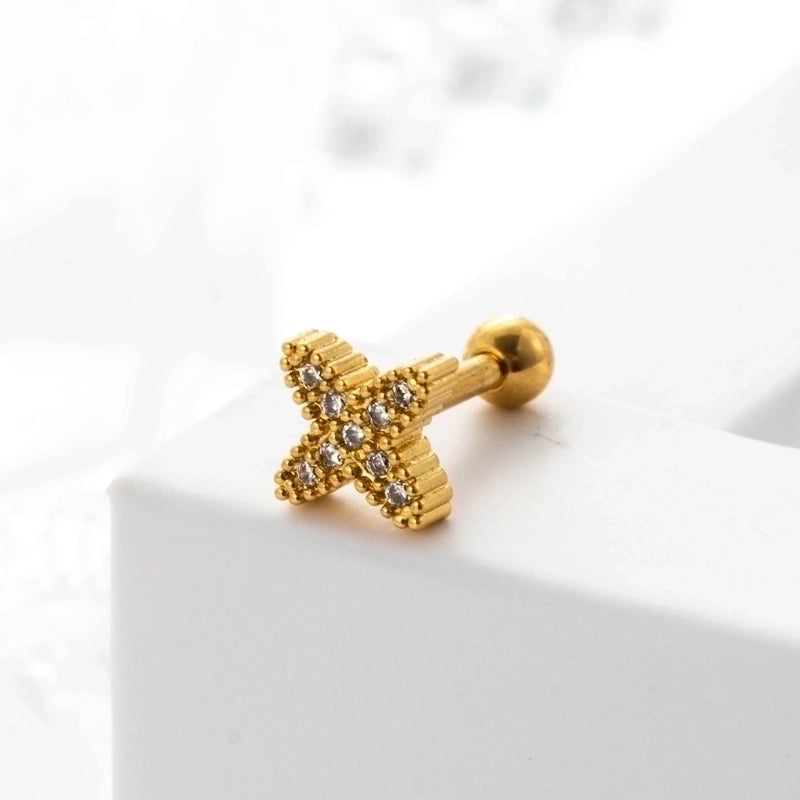 Ear Cartilage Rings & Studs Geometric 316L Stainless Steel  Copper Inlaid Zircon