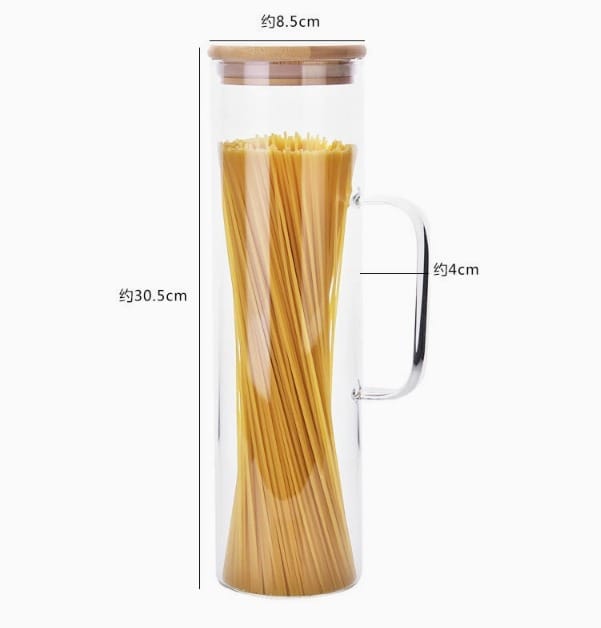 2pcs Italian Pasta Noodels Storage Jar 1500ml Round Glass Storage Jars Bamboo Cover. Sealed Glass Bottle. Kitchen Seasoning Tank