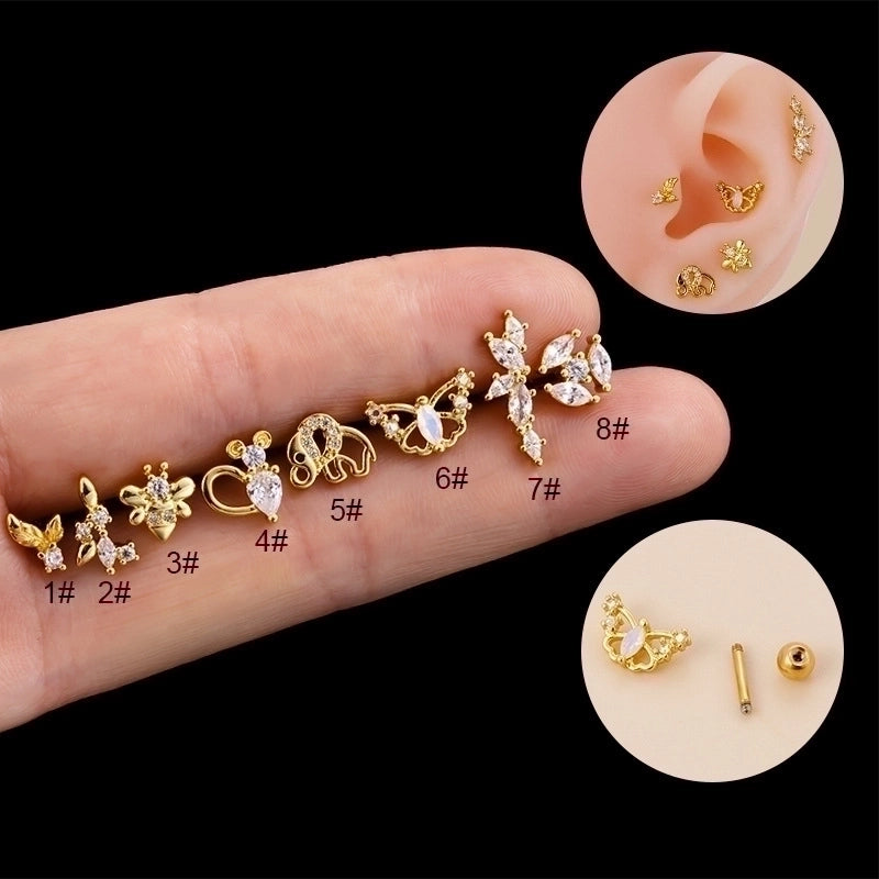 1 Piece Ear Cartilage Rings & Studs Fashion Butterfly 316L Stainless Steel  Copper Plating Inlay Zircon