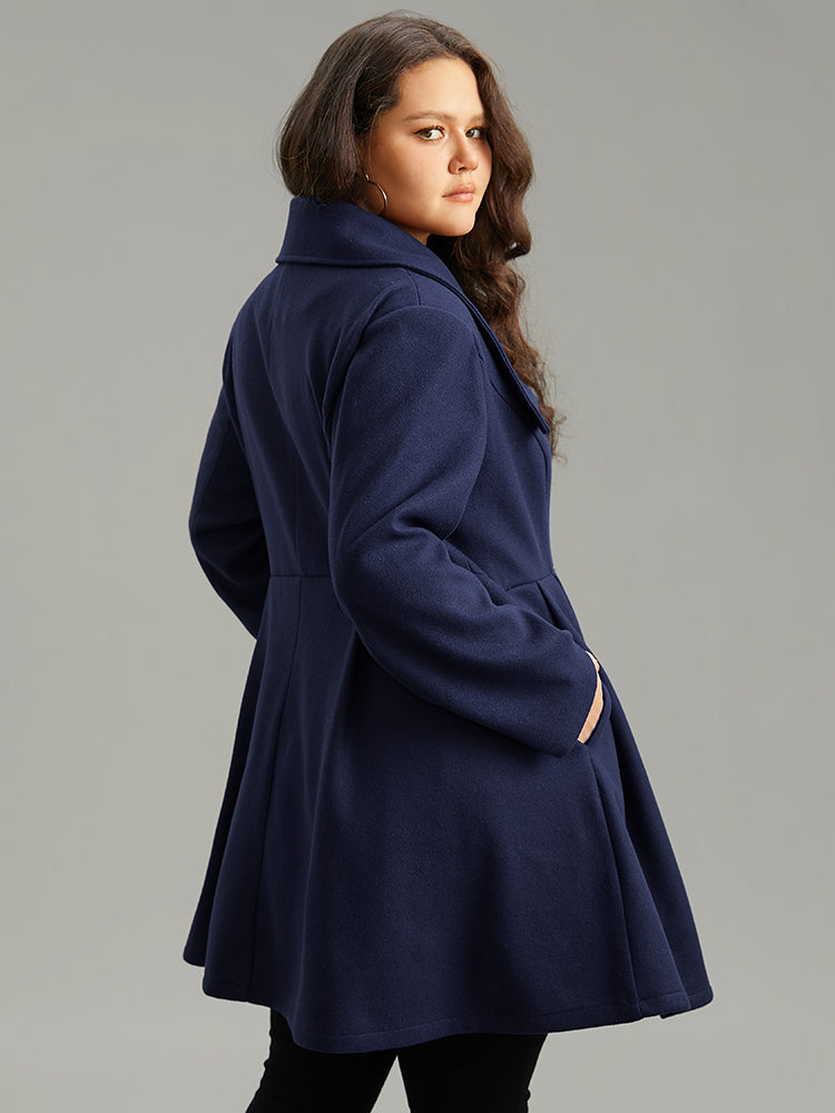 Plain Button Up Pocket Asymmetrical Lapel Collar Coat