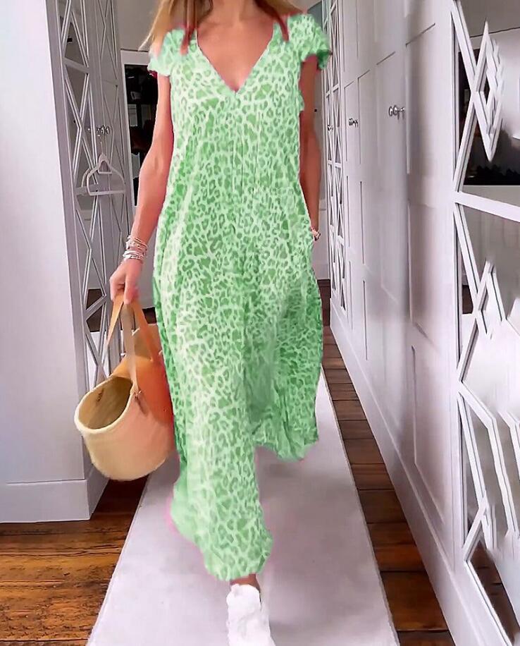 V-neck Printed Long Dress With Short Sleeves(Buy 2 Get Free Shipping)