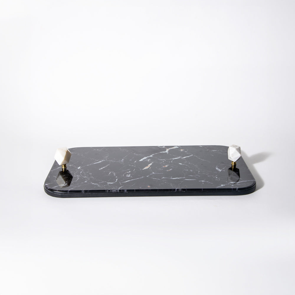 Vita Glass Decorative Tray Large - Black Marble