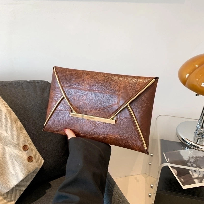 Women's Pu Leather Solid Color Vintage Style Square Flip Cover Clutch Bag