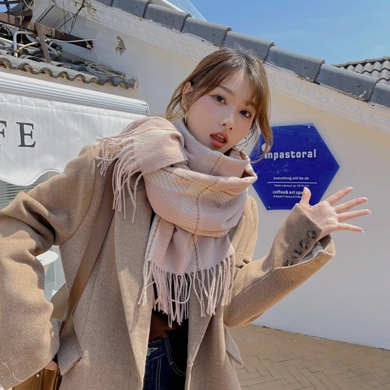 Cashmere Scarf Women's Autumn And Winter New Warm Neck Line Large Square  Fresh Style Shawl
