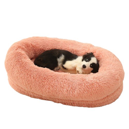 Fluffy Oval-Shaped Pet Bed - Blush Pink