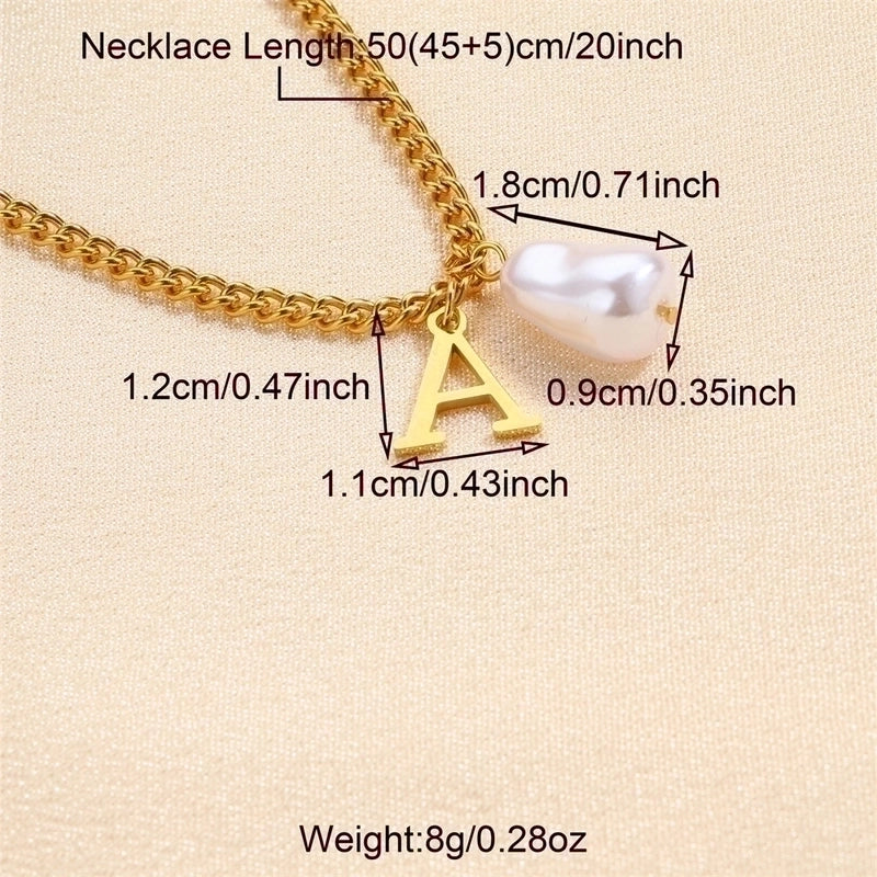 304 Stainless Steel Titanium Steel IG Style Minimalist Pearl Letter Pendant Necklace