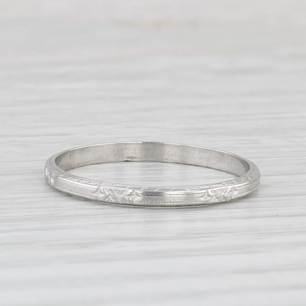 Vintage Floral Platinum Wedding Band 900 Platinum Size 7 Ring Stackable