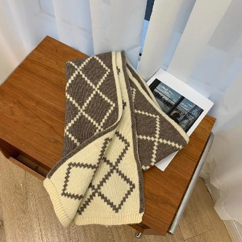 Plaid Scarf Women's  Fashionable Cute Soft Autumn And Winter  Thickened Warm Knitted Wool Scarf