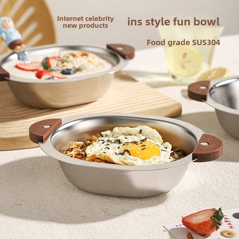 Bowl 304 Stainless Steel Creative Dessert Bowl With Handle Binaural Soup Bowl Salad Bowl Children Bear Bowl