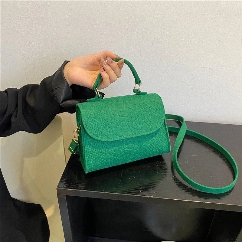 Women's Mini Pu Solid Color Crocodile Fashion Square Magnetic Buckle Flip Cover Shoulder Bag Handbag Crossbody Bag