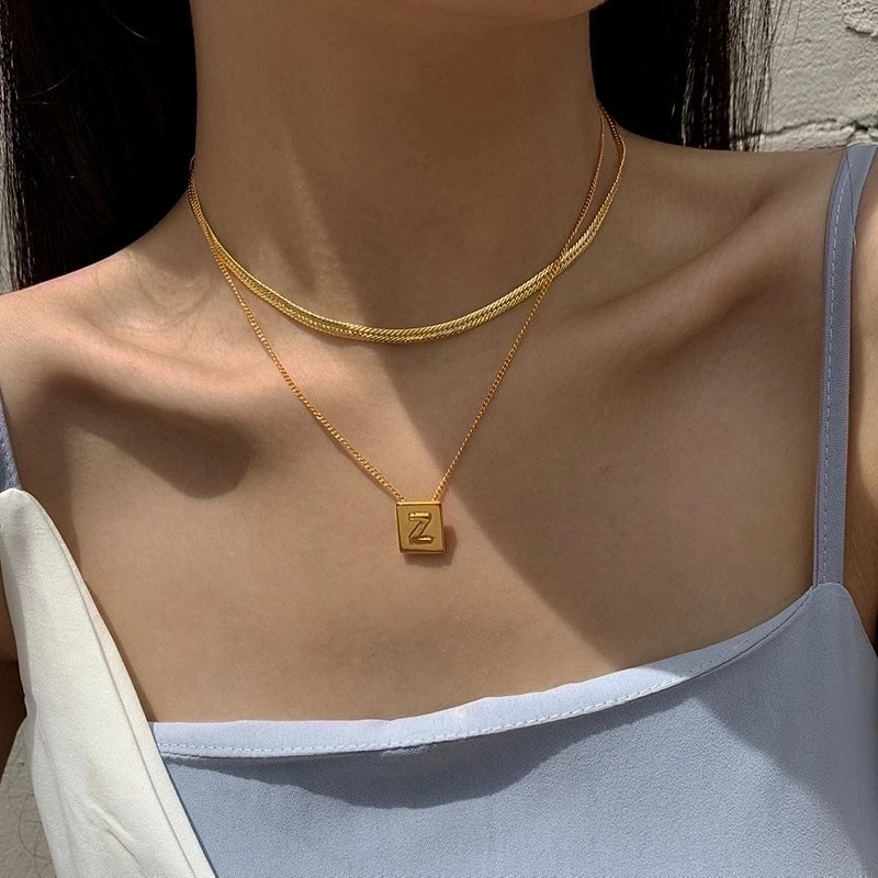 Minimalist Letter Square Titanium Steel Necklace 1 Piece