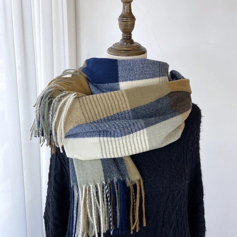 Women's Casual Minimalist Streetwear Lattice Imitation Cashmere Tassel Scarf