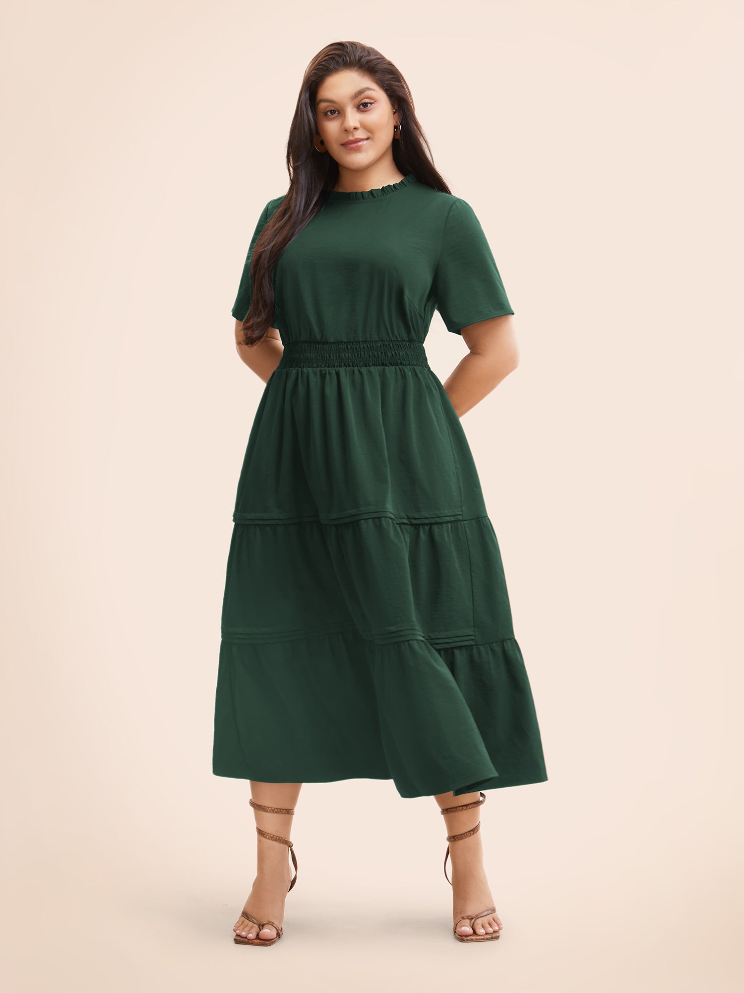 Plain Frill Trim Ruffle Layered Hem Dress