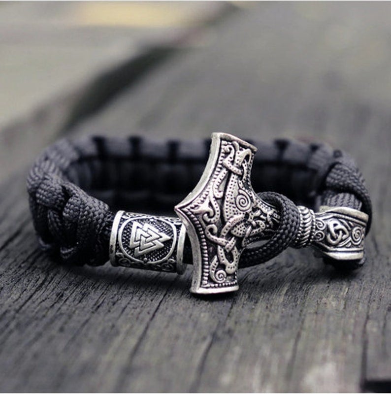 Thor's Hammer Bracelet | Handmade S925 Silver Viking Rope Bracelet |  Vikings Bracelet