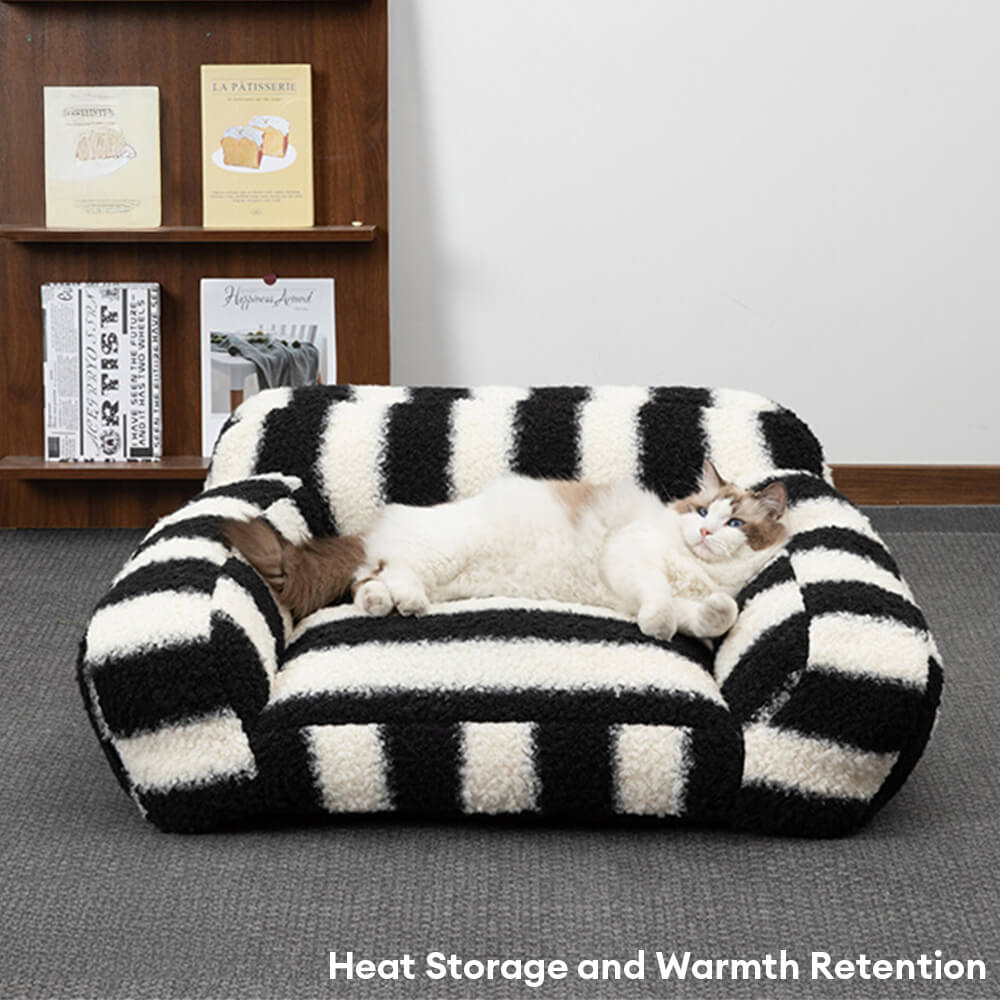 Bold Striped Faux Lambswool Wide Armrest Dog & Cat Sofa Bed