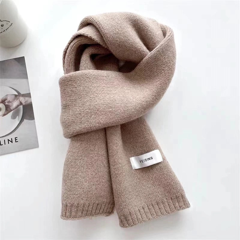 Internet Celebrity Solid Color Wool Knitted Scarf Women's Autumn And Winter New Student Couple Warm Small Scarf
