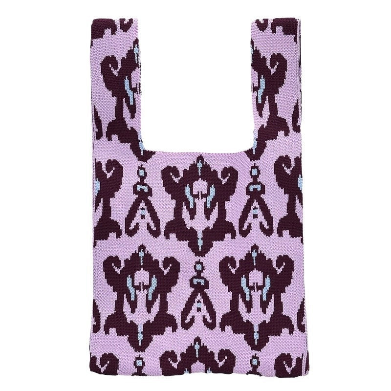 Unisex Small Polyester Geometric Vintage Style Vacation Weave Square Open Handbag