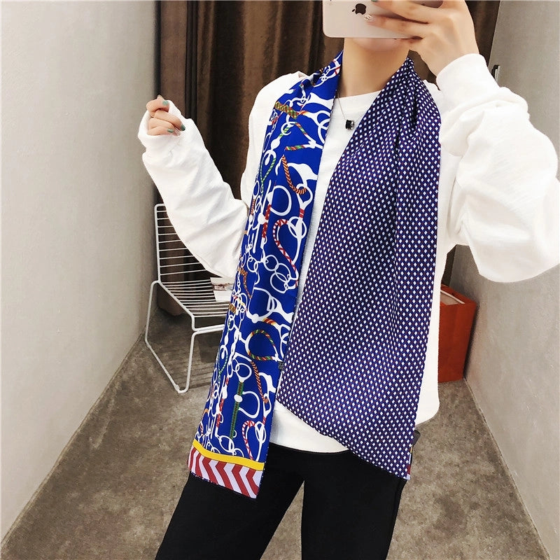 New Rope Belt Chain Double-layer Printing Silk Scarf Twill Long Silk Scarf Headscarf