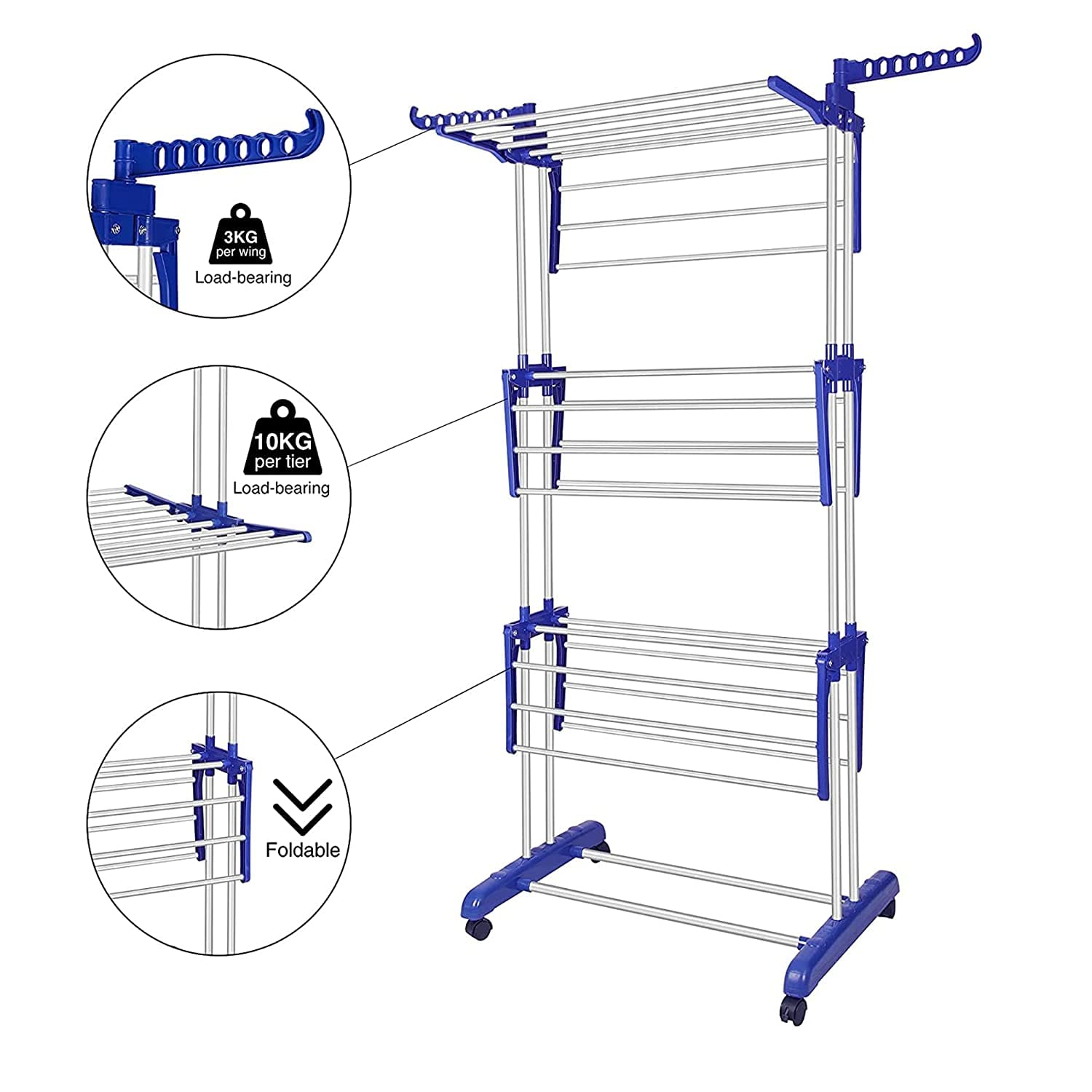 Three Layer Clothes Dryer . Stainless Steel Foldable Clothes Laundry Drying Rack