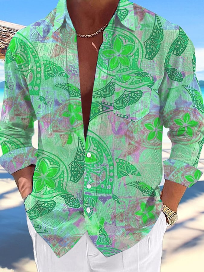 Men's Casual Hawaiian Turtle Print Lapel Shirt