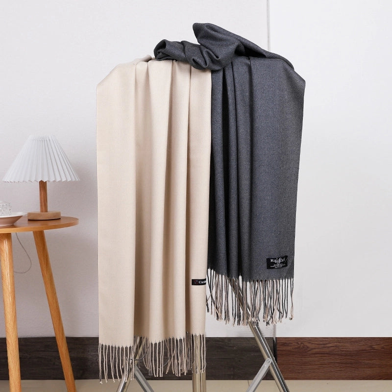Double-sided Scarf Women's Winter Tassel Cashmere Scarf Autumn And Winter Version New Wool Men's Scarf