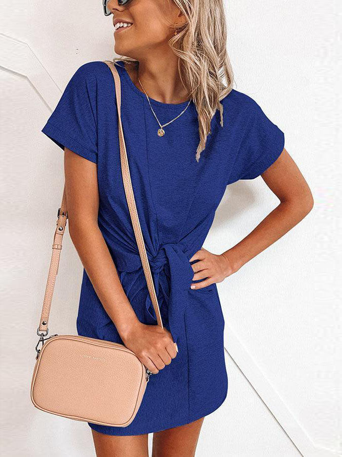 Short-sleeved Cotton Blend Dress
