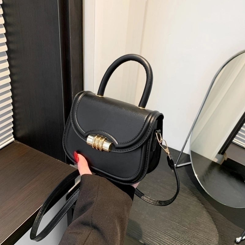 Women's Pu Leather Solid Color Elegant Semicircle Flip Cover Handbag