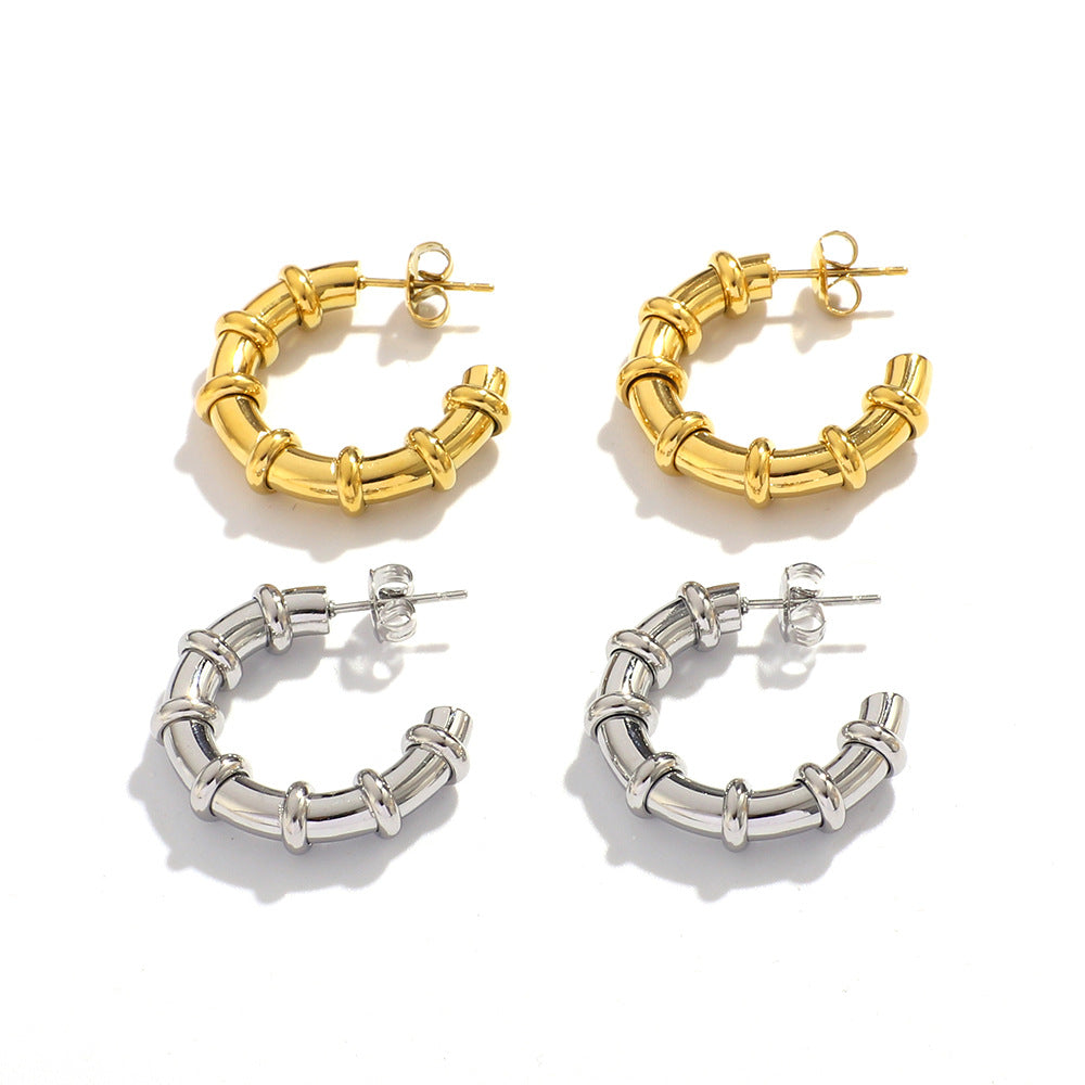 Stainless Steel Earrings Hollow C-Shaped Earrings Personality Versatile 18K Gold Plated Fashion Titanium Steel Earrings For Women