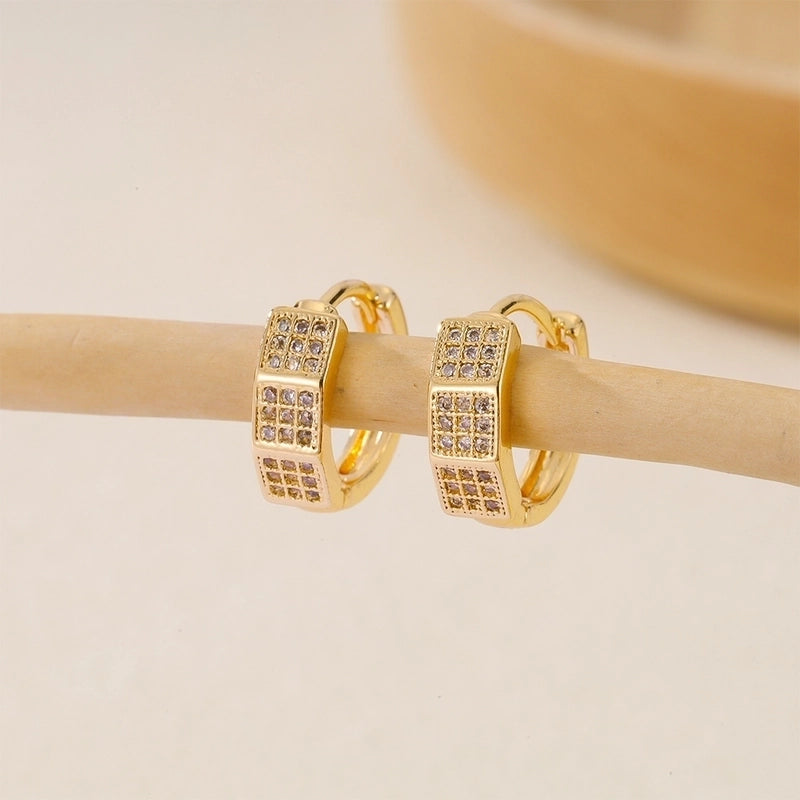 1 Piece IG Style Minimalist Geometric Inlay Copper Zircon Earrings