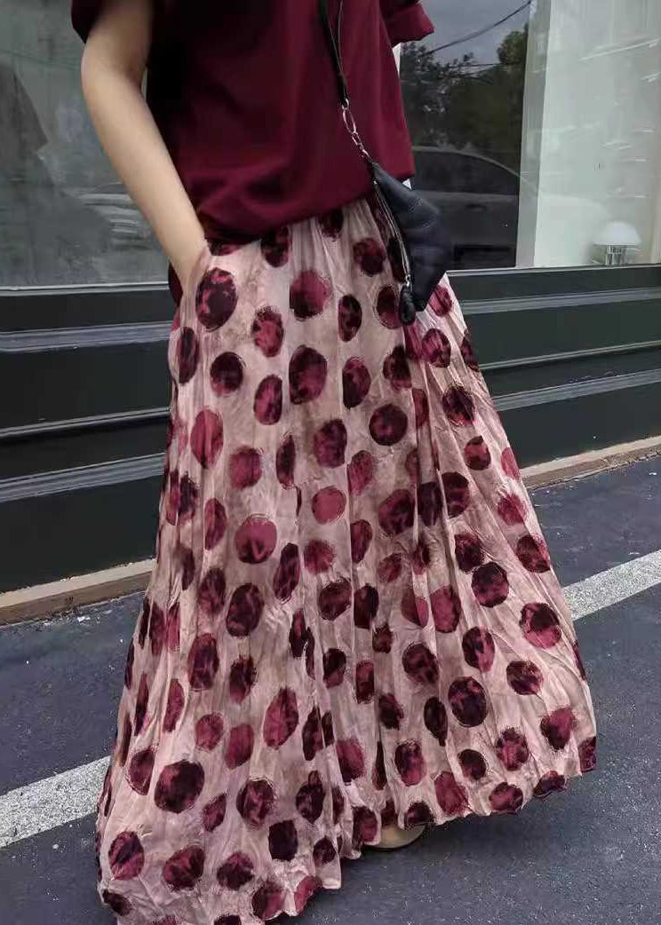 Pink Print Cotton Summer Skirts Elastic Waist