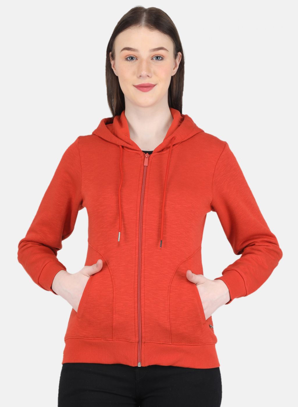 Women Orange Solid Sweatshirt