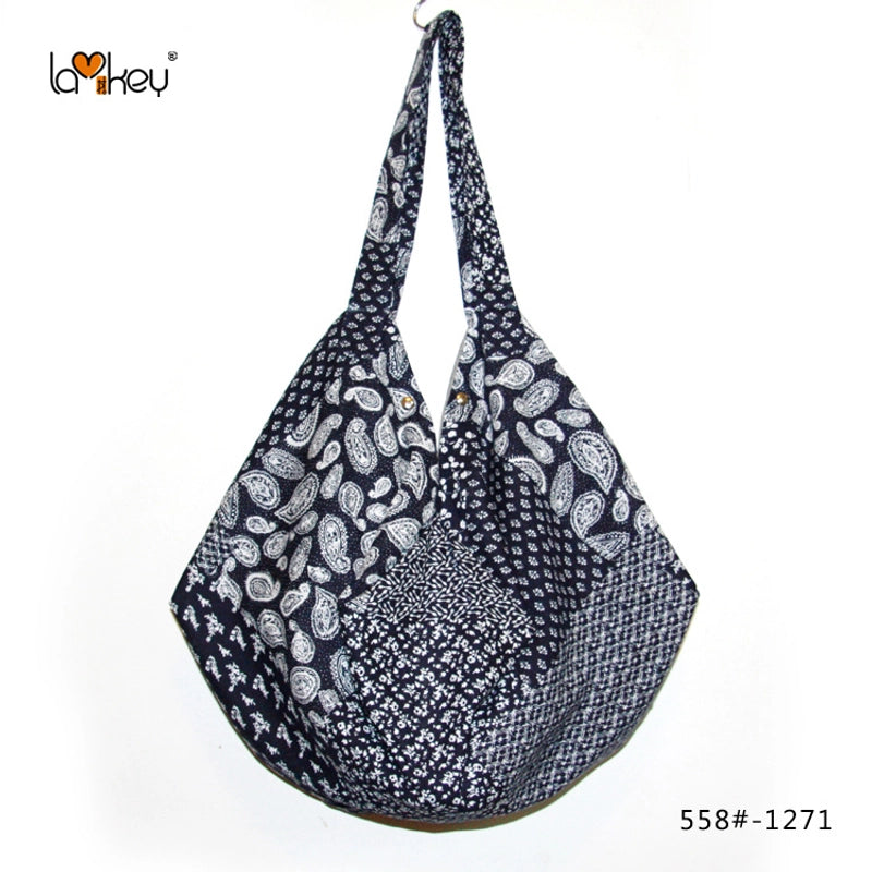 Women's Large Cotton Color Block Vintage Style Classic Style Dumpling Shape Magnetic Buckle Shoulder Bag