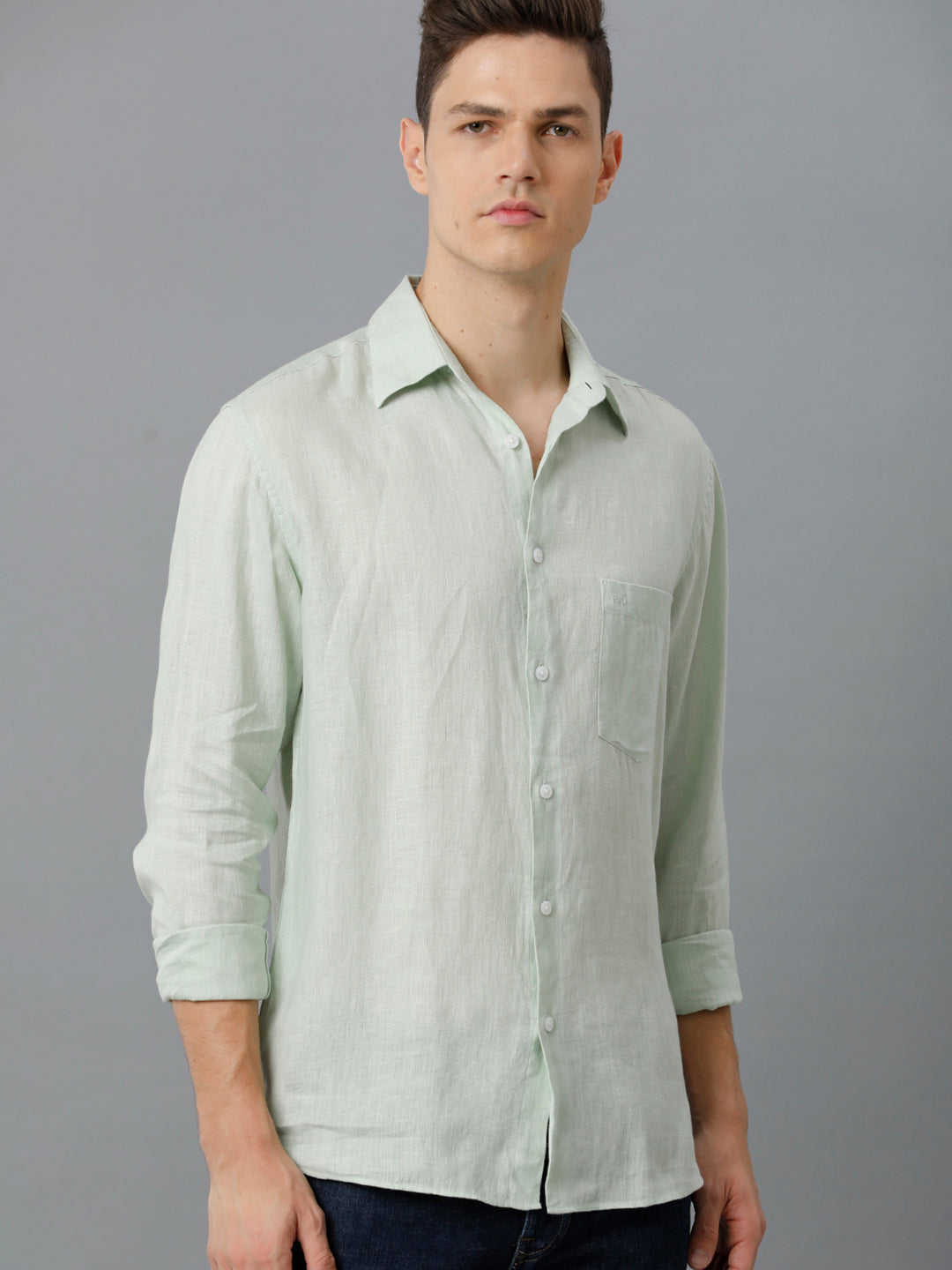 Men Stipes Formal Grey Shirt (LUTHE)