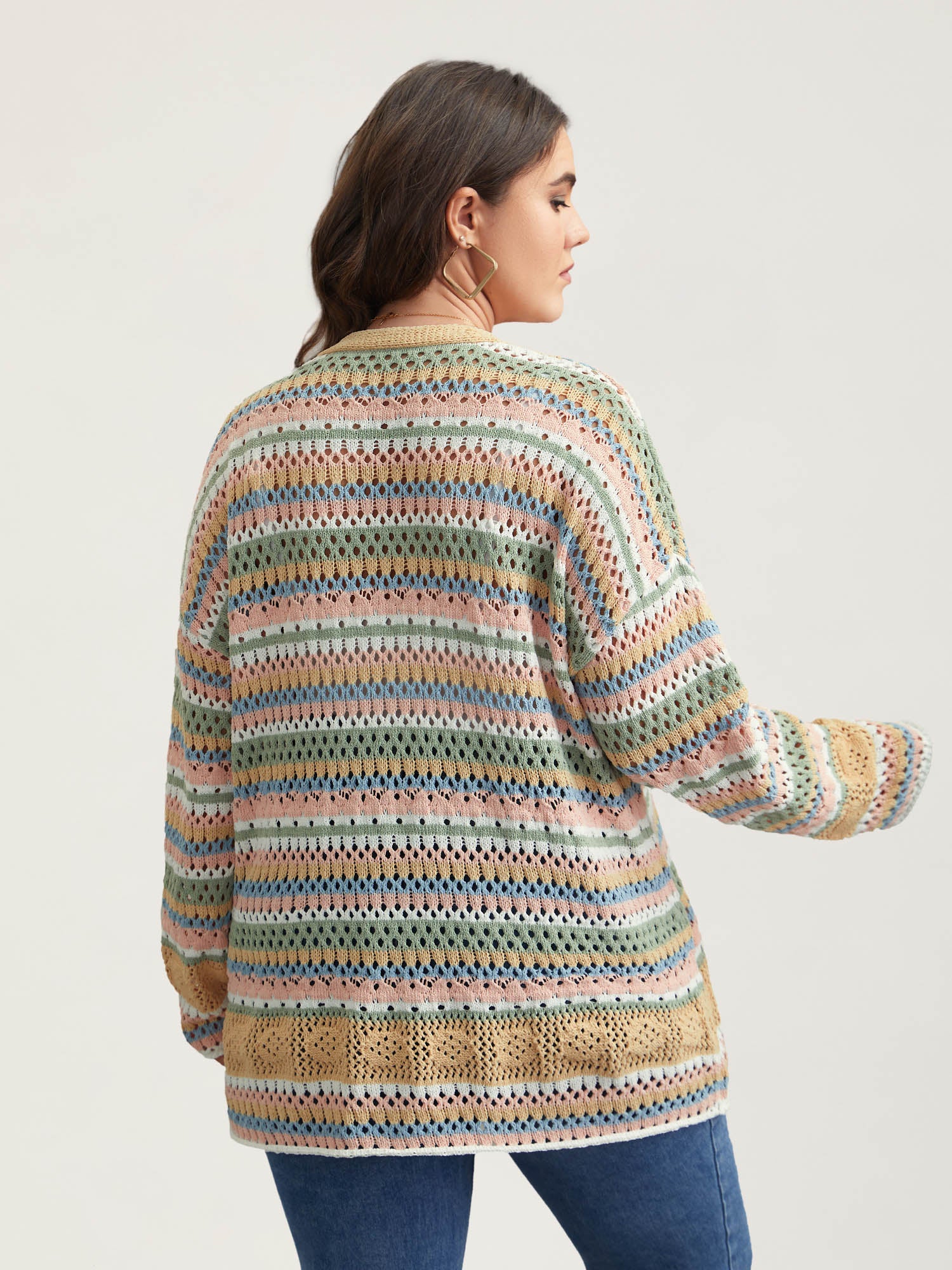 Striped Color Contrast Cut-Out Cardigan